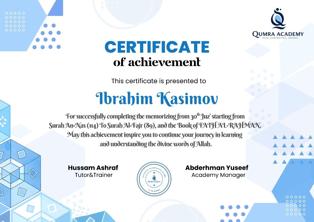 Qumra Academy Certificate — Ibrahim Kasimov