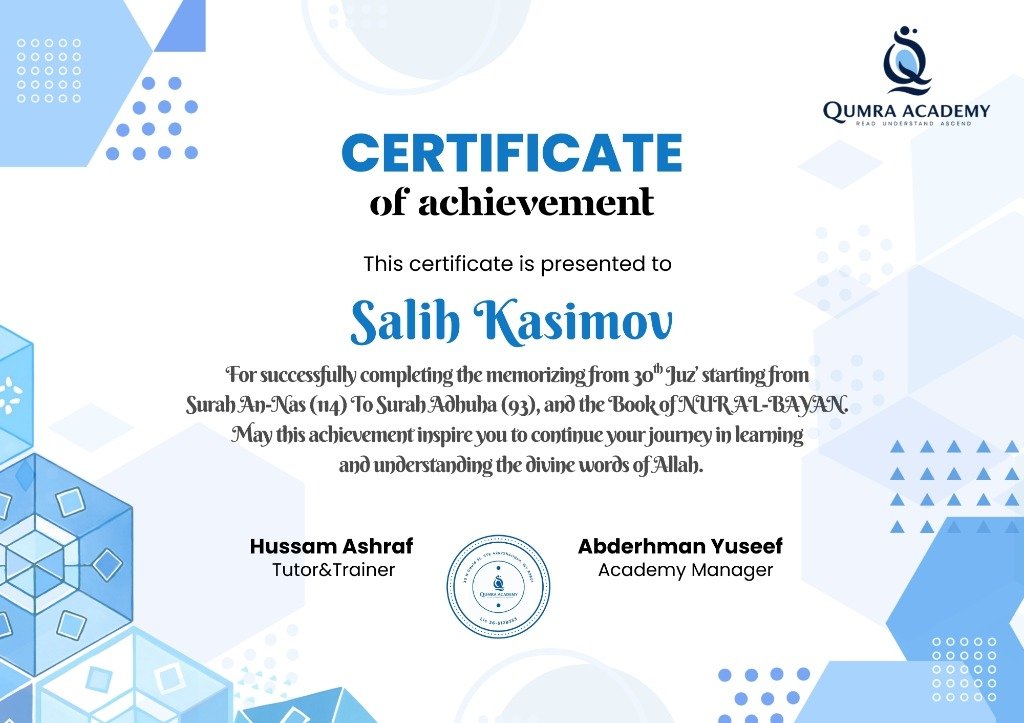 Qumra Academy Certificate — Salih Kasimov